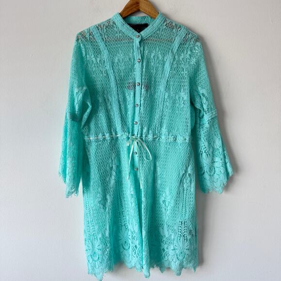 Colleen Lopez Bit of Romance Cover Up Womens XL Blue Green Lace Fairycore Tunic - Picture 1 of 15